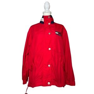 Vintage Tommy Hilfiger Windbreaker Jacket Mens M Red Button Front Spellout 90s‎